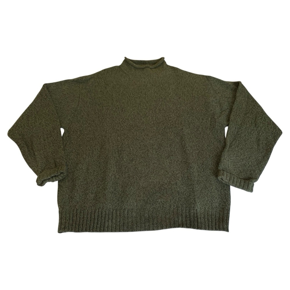 Vintage Polo Ralph Lauren Roll Neck Sweater M Green Oarsman 100% Wool Rib Hem